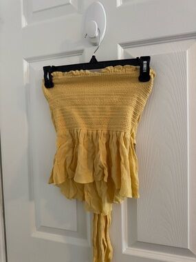 La Hearts Yellow Smocked Ruffle Tube Top